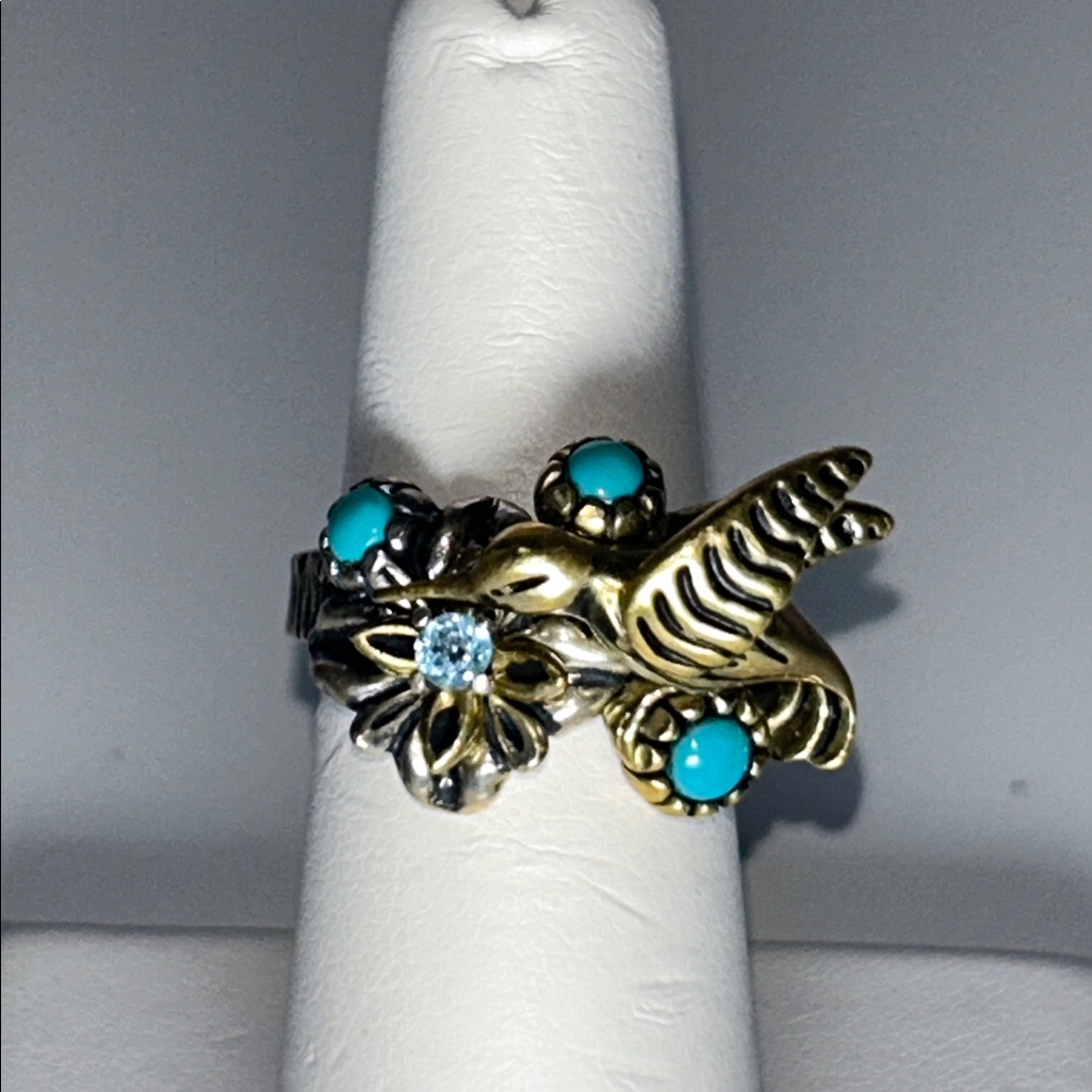 Nwot Carolyn Pollack Sterling Silver Brass Gemstone Hummingbird Flower Ring